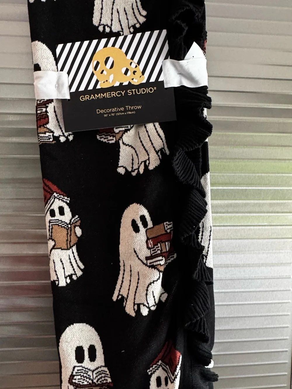 Gramercy Studio Black Ghost Book Decorative Ruffle Throw NEW